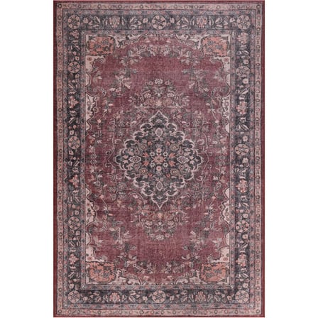 Bordo Kiremit Eskitme Madalyon Desenli Salon Halısı Dijital Baskı