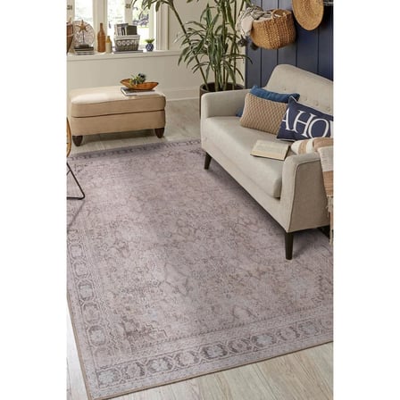 Bej Açık Gri Geometrik Eskitme Dijital Baskı Salon Halısı Kaymaz Taban