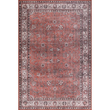 Kiremit Bordo Eskitme Çiçekli Salon Halısı Kaymaz Taban Koridor