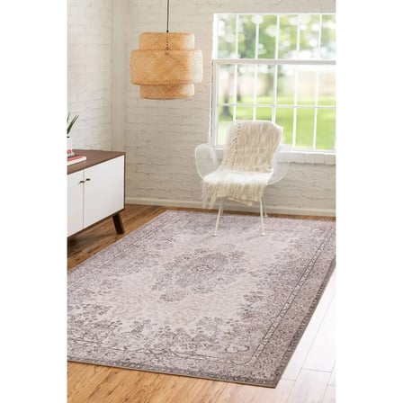 Gri Klasik Madalyon Desenli Dijital Baskı Salon Halısı Koridor