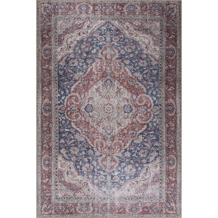Krem Bordo Madalyon Desenli Salon Halısı Dijital Baskı Kaymaz Taban