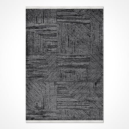 Siyah Modern Geometrik Desenli Akrilik Salon Halısı Gri Koridor