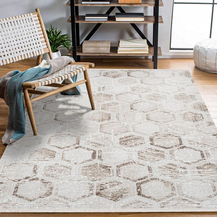 Geometrik Desenli Krem Kahve Salon Halısı Modern Tasarım Koridorlara Uygun