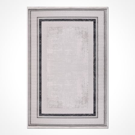 Modern Gri Salon Halısı Geometrik Desenli Eskitme Model Koridor
