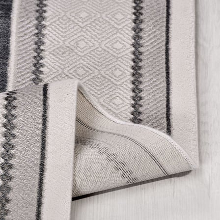 Modern Gri Salon Halısı Geometrik Desenli Eskitme Model Koridor