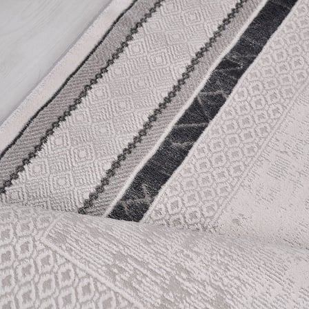 Modern Gri Salon Halısı Geometrik Desenli Eskitme Model Koridor