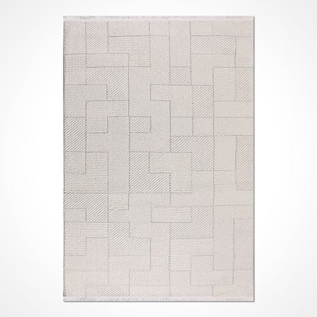 Krem Geometrik Desenli Modern Salon Halısı Ekru Koridor Yatak Odası