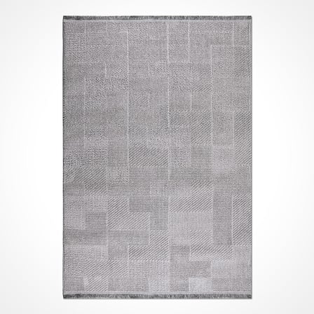 Gri Modern Geometrik Desenli Kabartmalı Salon Halısı Koridor