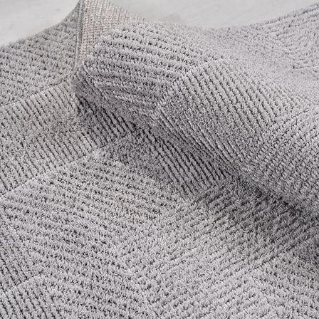 Gri Modern Geometrik Desenli Kabartmalı Salon Halısı Koridor