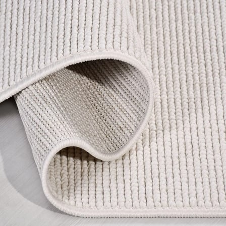 Krem Modern Kabartmalı Çizgili Salon Halısı Toz Vermez Çocuk Odası Polyester