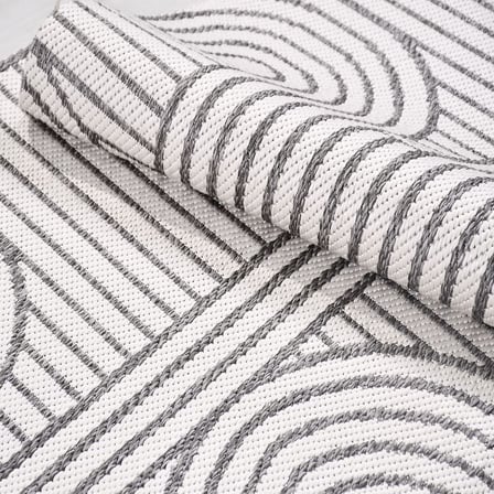 Gri Geometrik Modern Salon Halısı Ekru Dokulu Makine Dokuma Koridor