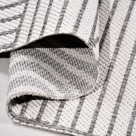 Gri Geometrik Modern Salon Halısı Ekru Dokulu Makine Dokuma Koridor