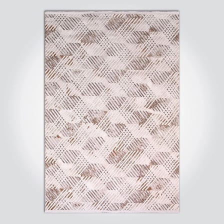 Ekru Kahverengi Modern Geometrik Desenli Salon Halısı Koridor Tipi Kabartmalı