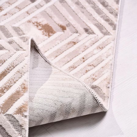Ekru Kahverengi Modern Geometrik Desenli Salon Halısı Koridor Tipi Kabartmalı
