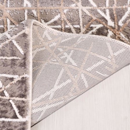 Gri Modern Geometrik Desenli Salon Halısı Kabartmalı Koridor