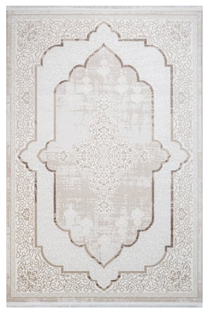 Krem Renk Eskitme Madalyon Desenli Salon Halısı Koridor Vintage Stil