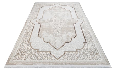 Krem Renk Eskitme Madalyon Desenli Salon Halısı Koridor Vintage Stil