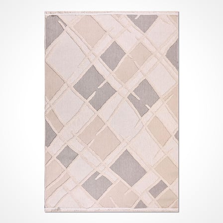 Modern Bej Geometrik Desenli Salon Halısı Koridor Yatak Odası