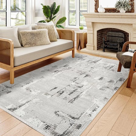 Gri Modern Soyut Desenli Salon Halısı Koridor Eskitme Vintage