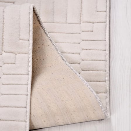 Modern Geometrik Krem Salon Halısı Kabartmalı Yüzey Koridor Yatak Odası