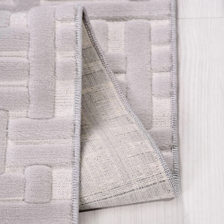 Modern Gri Salon Halısı 3D Kabartmalı Geometrik Desen Koridor