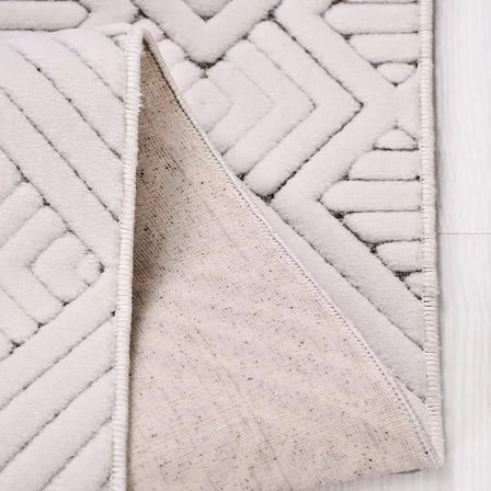 Beyaz Geometrik Salon Halısı Modern Kabartmalı Dokulu Koridor
