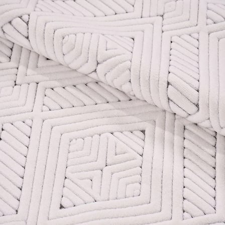 Beyaz Geometrik Salon Halısı Modern Kabartmalı Dokulu Koridor