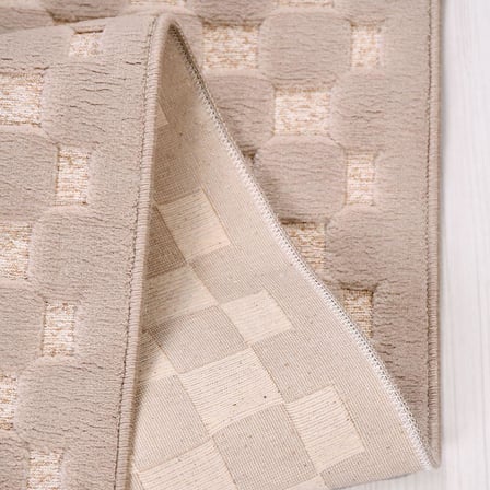 Bej Modern Geometrik Kabartmalı Salon Halısı Polyester Koridor