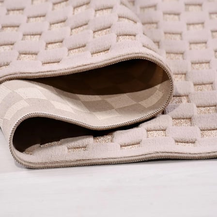 Bej Modern Geometrik Kabartmalı Salon Halısı Polyester Koridor