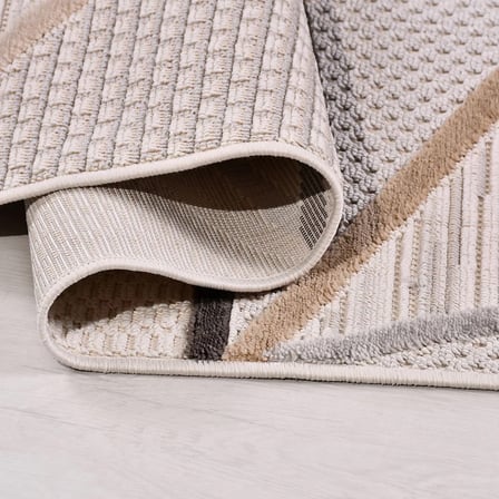 Gri Geometrik Modern Salon Halısı Kabartmalı Makine Dokuma Koridor