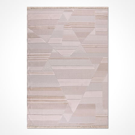 Krem Renk Modern Geometrik Desenli Salon Halısı Koridor Yatak Odası