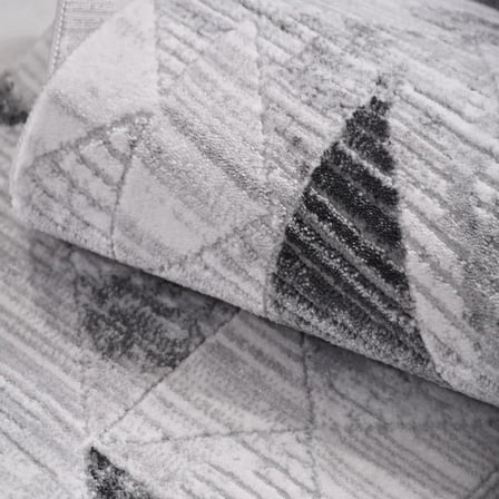 Modern Geometrik Desenli Gri Salon Halısı Akrilik Koridor Yatak Odası