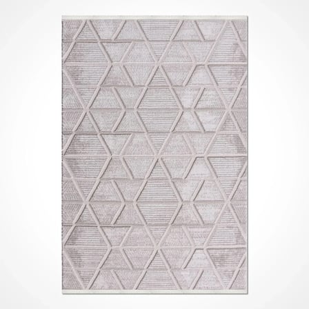 Modern Gri Salon Halısı Geometrik Kabartmalı Akrilik Koridor