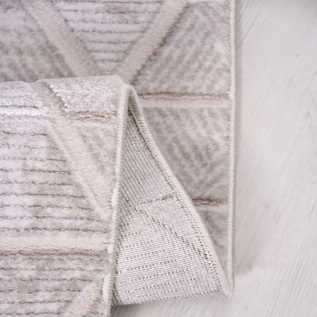 Modern Gri Salon Halısı Geometrik Kabartmalı Akrilik Koridor