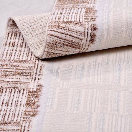 Krem Modern Geometrik Desenli Salon Halısı Koridor Yatak Odası