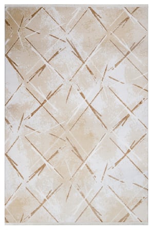Krem Geometrik Modern Salon Halısı Toz Vermez Koridor Makine Dokuma