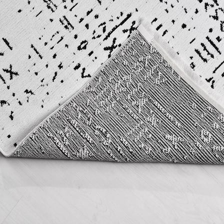 Siyah Ekru Geometrik Modern Salon Halısı Pamuklu Dokuma Kısa Havlı