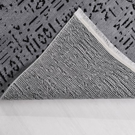 Antrasit Gri Geometrik Desenli Modern Salon Halısı Koridor Yatak Odası Modeli