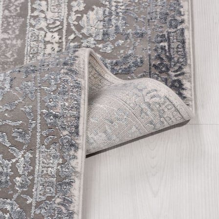 Gri Vintage Eskitme Desenli Modern Salon Halısı Konforlu Seri