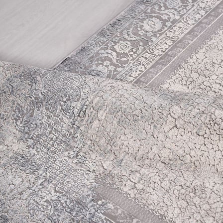 Gri Vintage Eskitme Desenli Modern Salon Halısı Konforlu Seri