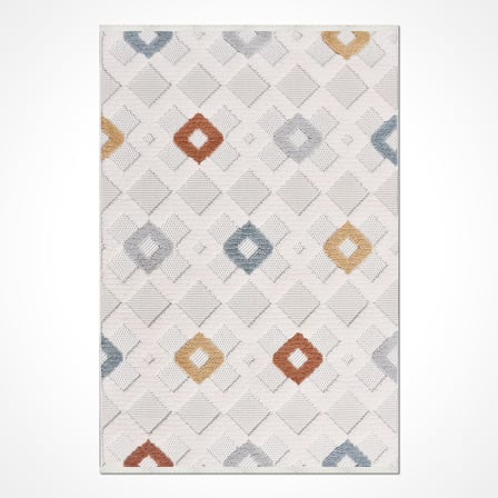 Krem Geometrik Modern Salon Halısı Toz Vermez Polyester Koridor