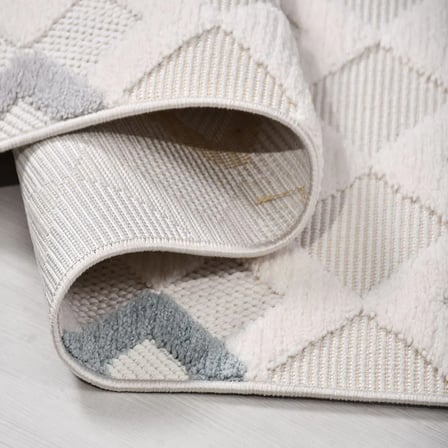 Krem Geometrik Modern Salon Halısı Toz Vermez Polyester Koridor