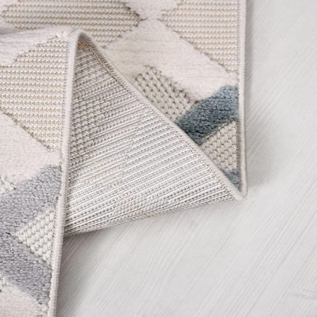 Krem Geometrik Modern Salon Halısı Toz Vermez Polyester Koridor