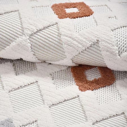 Krem Geometrik Modern Salon Halısı Toz Vermez Polyester Koridor