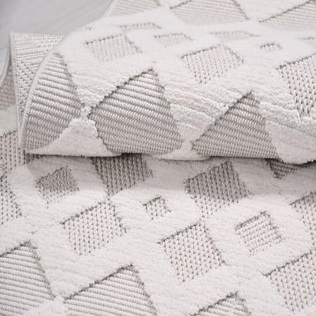 Modern Gri Geometrik Desenli Kabartmalı Salon Halısı Koridor