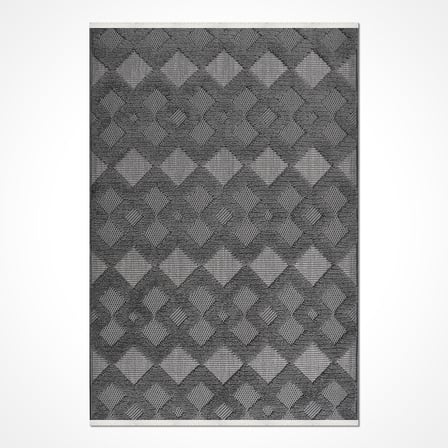 Antrasit Gri Geometrik Desenli Modern Salon Halısı Koridor Yatak Odası