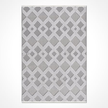 Gri Salon Halısı Modern Geometrik Desenli Kabartmalı Model Koridor