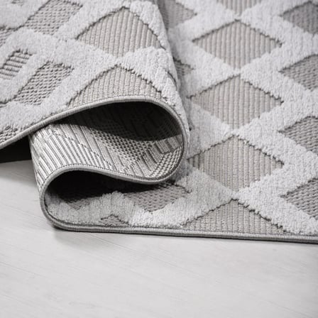 Gri Salon Halısı Modern Geometrik Desenli Kabartmalı Model Koridor