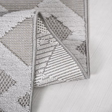Gri Salon Halısı Modern Geometrik Desenli Kabartmalı Model Koridor