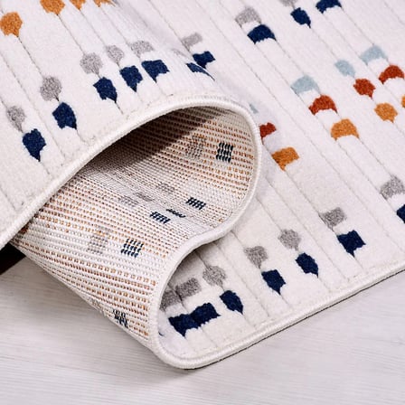 Beyaz Modern Geometrik Salon Halısı Polyester Dokuma Çocuk Koridor